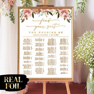 Elegantes alphabetisches Sitzplan mit echtem Gold Foliendrucke
