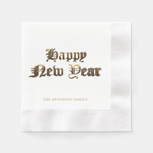 Elegantes altenglisches Lettern glücklich Neues Ja Serviette (Vorderseite)