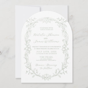 Elegantes, altes Geld, grünes Bogen-Foto-Hochzeit  Einladung