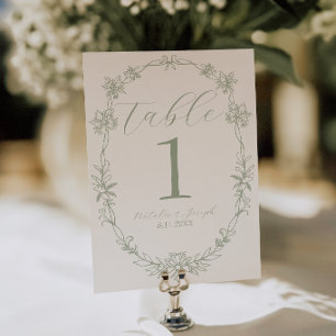 Elegantes Altgeldgrün Hochzeitstisch Nummer Einladung