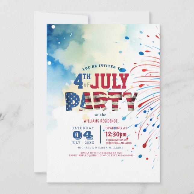 Elegantes Amerikanische Unabhängigkeitstag Party I Einladung (Vorderseite)