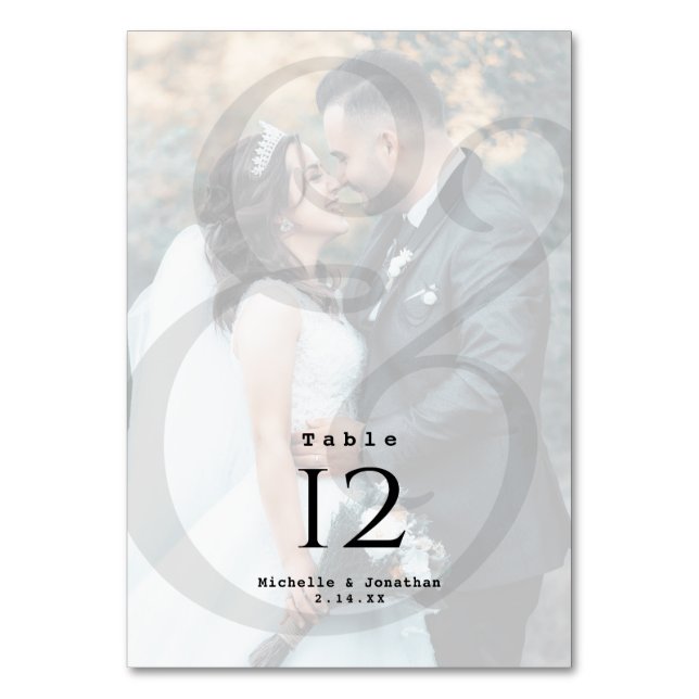 Elegantes Ampersand 2 Foto Hochzeit Tischnummer (Rückseite)