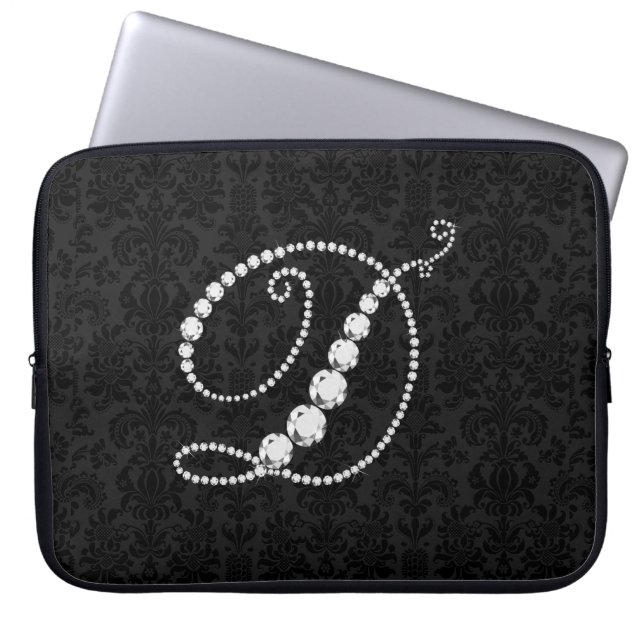 Elegantes Anfangs-D-Sparkling-Diamanten-Monogramm Laptopschutzhülle (Vorderseite)