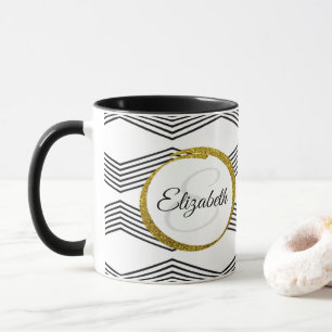 Elegantes Anfangsbuchstaben Monogramm  Schwarz und Tasse