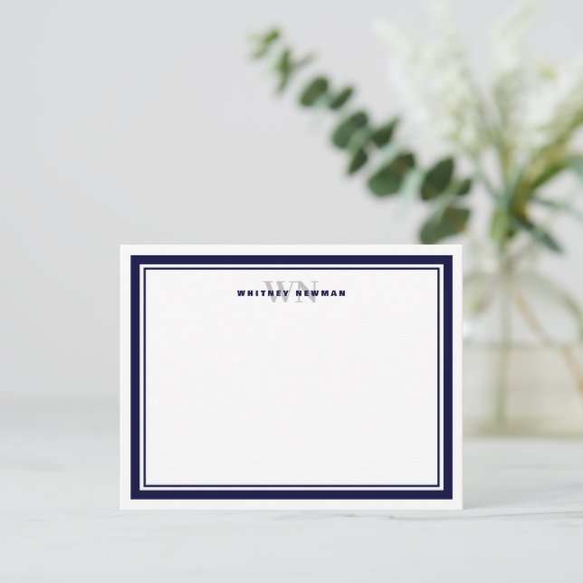 Elegantes Anfangsmonogramm - Zwei Grenzstationen Mitteilungskarte (Stehend Vorderseite)