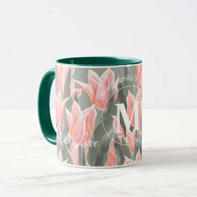 Elegantes Anstrich von Monogramm-Pfirsichfarben Tasse (Vorderseite Links)