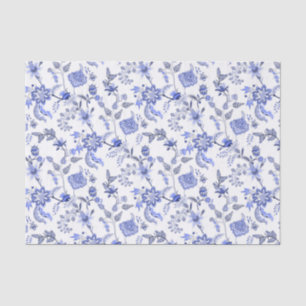 Elegantes antikes blaues BlumenChintz auf Weiß Seidenpapier