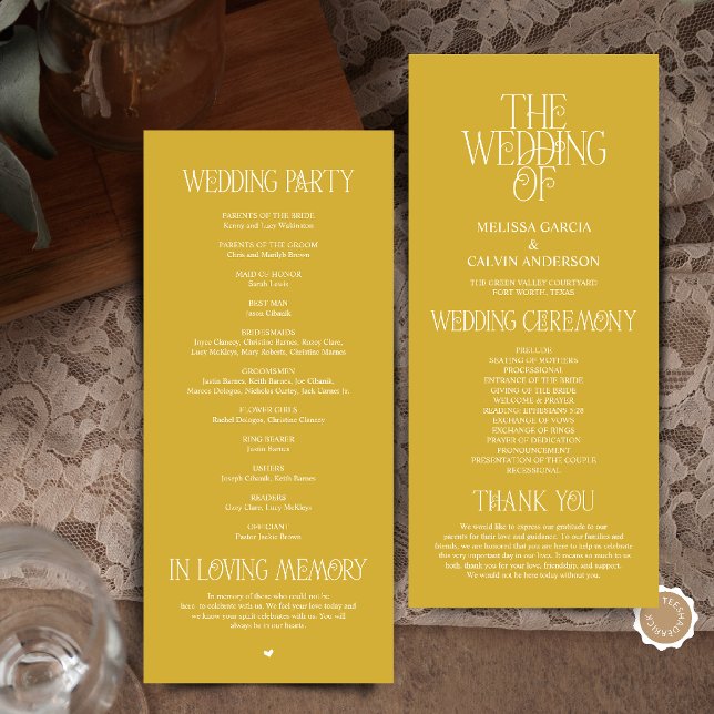 Elegantes Antikes Gold-Typografie-Hochzeitsprogram Programm (Elegant Antique Gold Typography Modern Romantic Wedding Program Card)