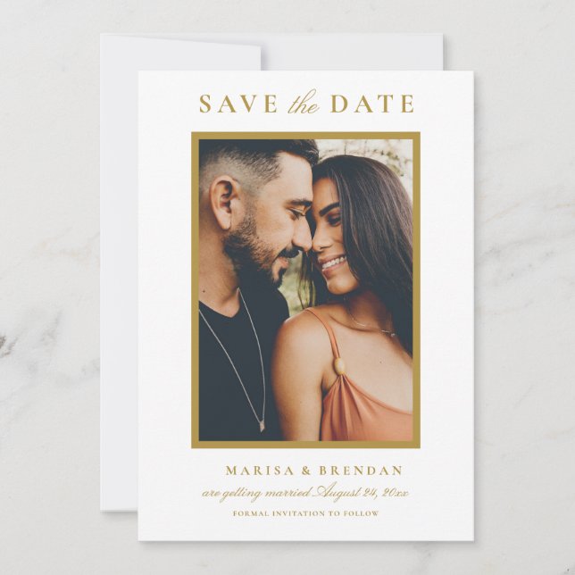 Elegantes antikes Gold Wedding Foto Save The Date (Vorderseite)