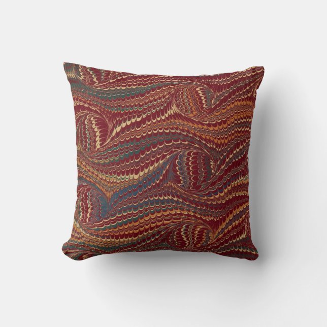 Elegantes antikes Marmorpapier Burgund und Gold Kissen (Vorderseite)