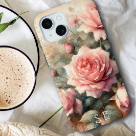 Elegantes antikes rosa Rose Floral Monogram Script Case-Mate iPhone Hülle
