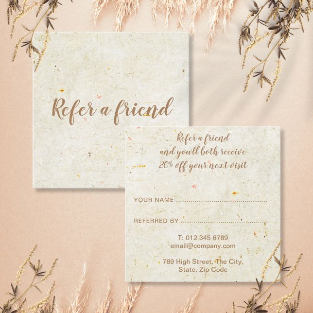 Elegantes antikes rustikales Skript Empfehlungskarte (Antique Rustic Boho Elegant Script Referral Card)