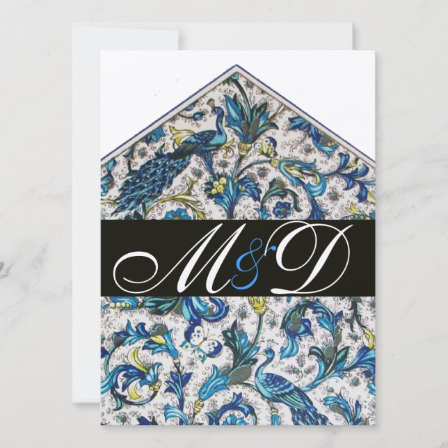 ELEGANTES ANTIQUE FLORENTINBLAUES BLUE FLORAL MONO EINLADUNG (Vorderseite)