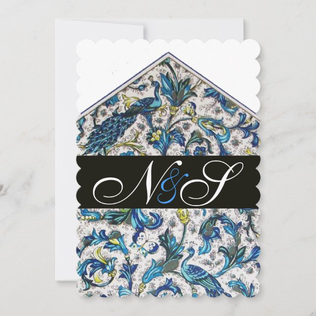 ELEGANTES ANTIQUE FLORENTINBLAUES BLUE FLORAL MONO EINLADUNG (Vorderseite)