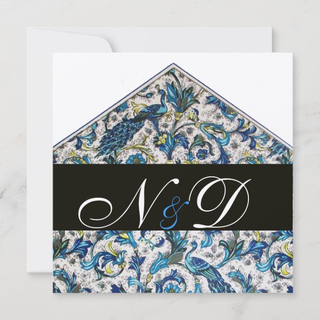ELEGANTES ANTIQUE FLORENTINBLAUES BLUE FLORAL MONO EINLADUNG (Vorderseite)