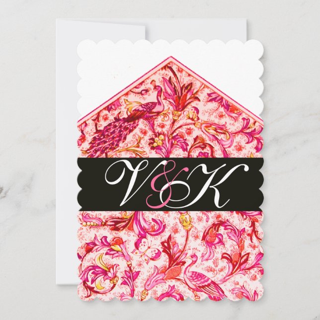 ELEGANTES ANTIQUE FLORENTINPINK-FLORALLMONOGRAMM EINLADUNG (Vorderseite)