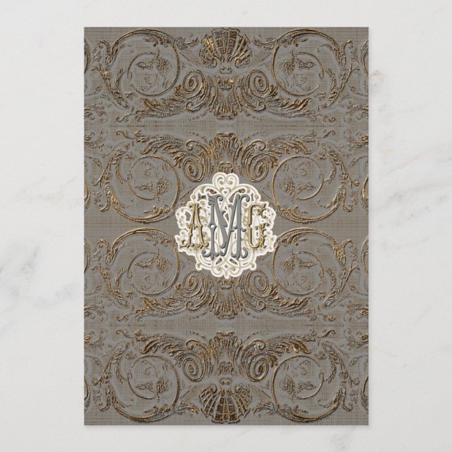 Elegantes Antiqued Goldbarockes kundenspezifisches Menükarte (Vorderseite)