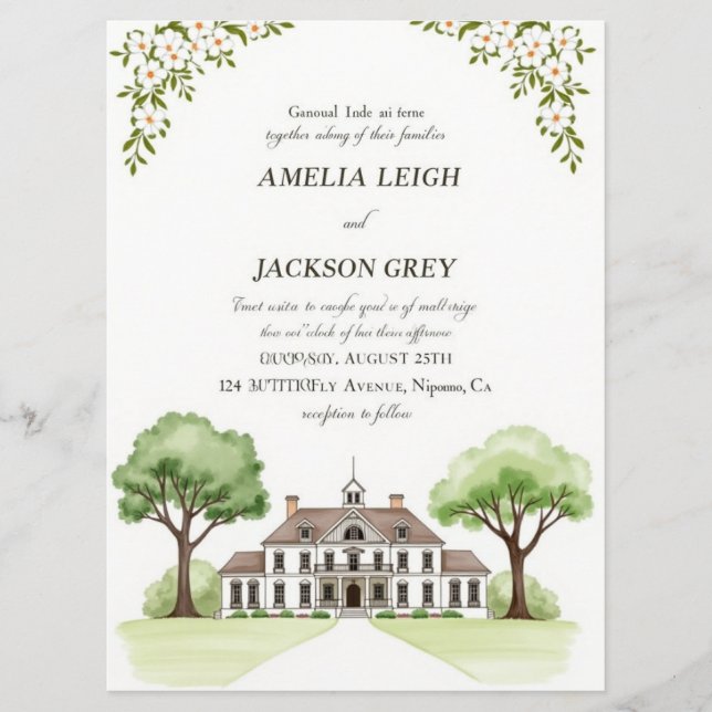 Elegantes Anwesen Flat Wedding Programm mit Waterc (Vorderseite)