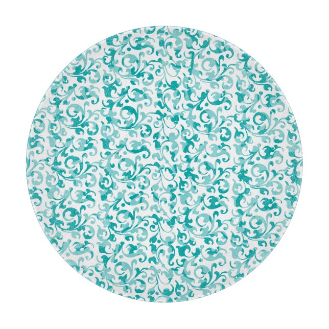 Elegantes Aqua-aquamarine Damast-Strudel-Rollen Schneidebrett (Vorderseite)