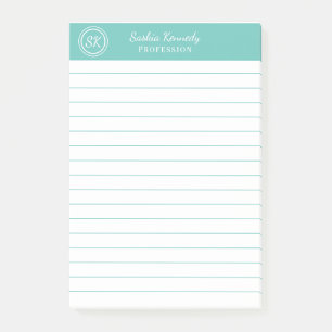 Elegantes Aqua Beruflich Monogram Business Post-it Klebezettel