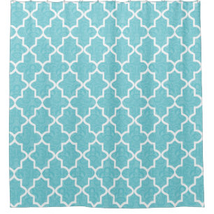 Elegantes Aqua-blaues Damast-Marokkaner-Muster Duschvorhang