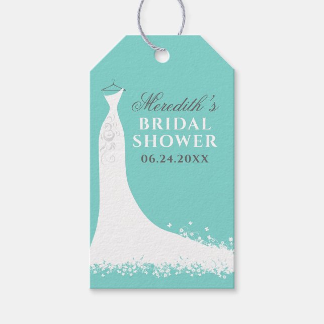 Elegantes Aqua Blue Wedding Gown Brautparty Geschenkanhänger (Vorderseite)