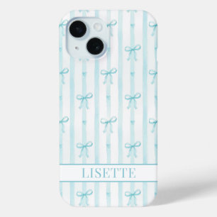 Elegantes aqua gestreiftes Coquette-Schleifen Mono Case-Mate iPhone Hülle