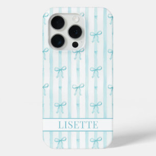 Elegantes aqua gestreiftes Coquette-Schleifen-Mono Case-Mate iPhone Hülle