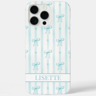 Elegantes aqua gestreiftes Coquette-Schleifen-Mono iPhone 16 Pro Max Hülle