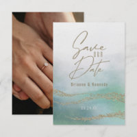 Elegantes Aqua Ocean & Gold Save the Date