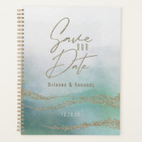Elegantes Aqua Ocean & Gold Save the Date