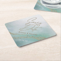 Elegantes Aqua Ocean & Gold Save the Date