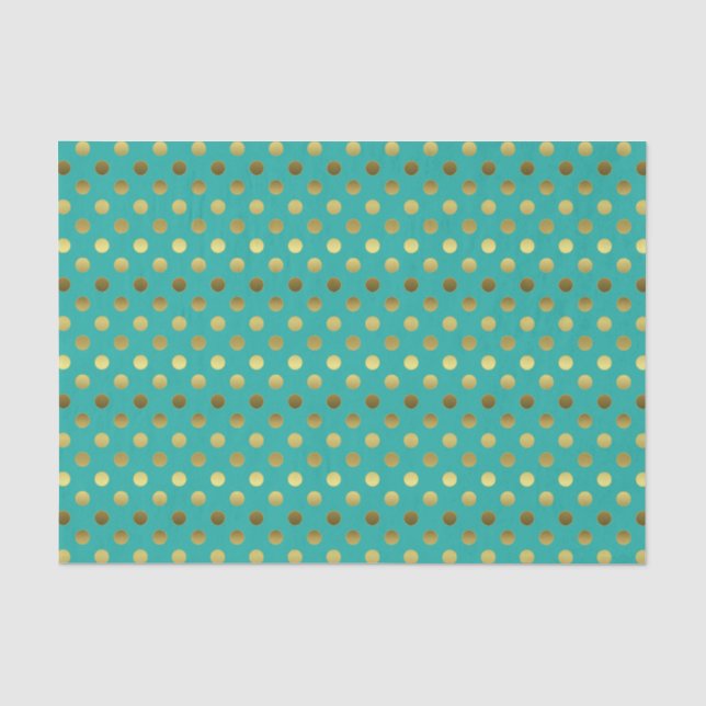 Elegantes Aqua und goldenes Tupfen-Seidenpapier Seidenpapier (Vorderseite)