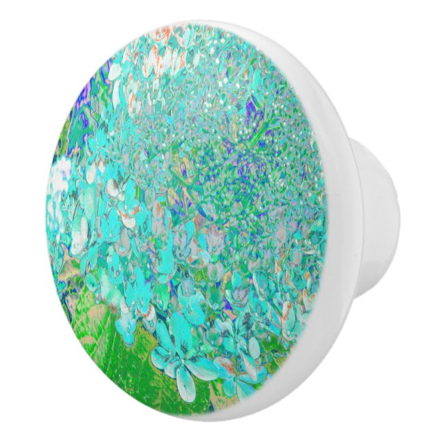 Elegantes Aqua und grünes Limelight Hydrangea Deta Keramikknauf (Rechts)