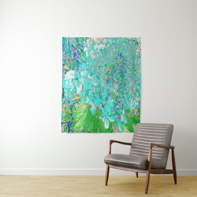 Elegantes Aqua und grünes Limelight Hydrangea Deta Wandteppich (Beispiel)