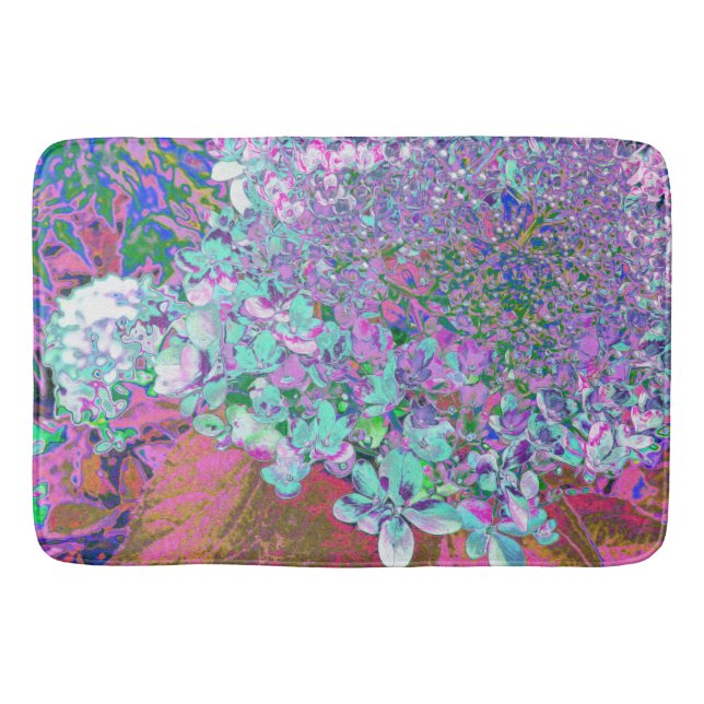 Elegantes Aqua und Lila Limelight Hydrangea Detail Badematte (Vorderseite)
