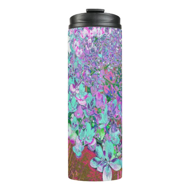 Elegantes Aqua und Lila Limelight Hydrangea Detail Thermosbecher (Vorderseite)