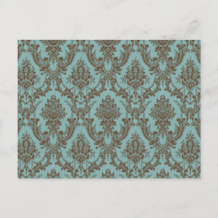 Elegantes Aqua- und Schokoladen-Damaskusmuster V Postkarte