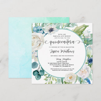 Elegantes Aqua und türkisfarbenes Aquamarines Blum Einladung