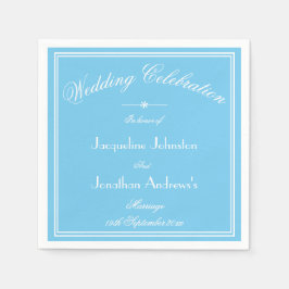 Elegantes Aquablau und Weiß Schrift Papier Hochzei Serviette