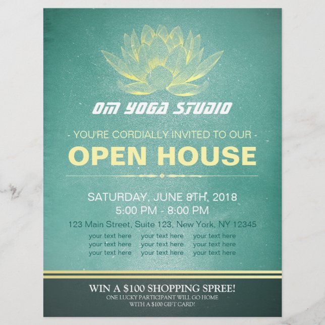 Elegantes Aquamarin & Gold Lotus YOGA Studio Open  Flyer (Vorne)