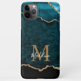 Elegantes Aquamarin Marble Agate Geode Gold Monogr iPhone 11Pro Max Hülle