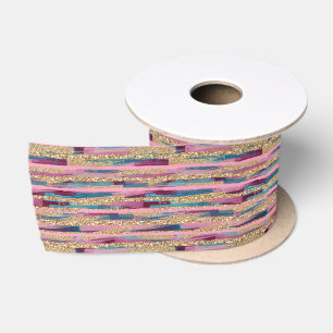 Elegantes Aquamarin, rosa & goldfarbenes Dekor Satinband