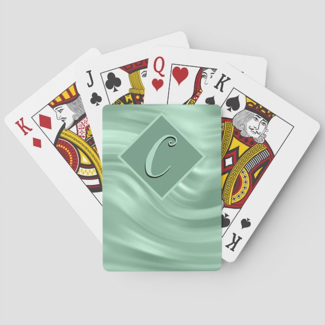 Elegantes Aquamarin Swirl Monogram Modernst Spielkarten (Rückseite)