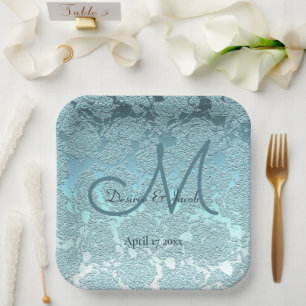 Elegantes Aquamarin-Türkisfarbenes Hochzeitsempfan Pappteller