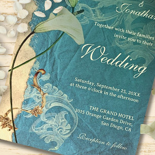 Elegantes Aquamarines Barock mit Calla Lilies Wedd Einladung