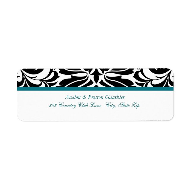 Elegantes Aquamarines Black Damask-Hochzeitsplatz (Vorne)