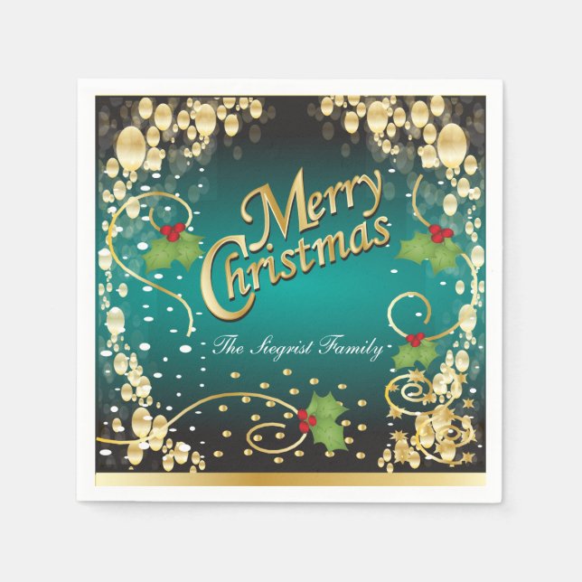 Elegantes Aquamarines Blau und Gold Weihnachten Serviette (Vorderseite)