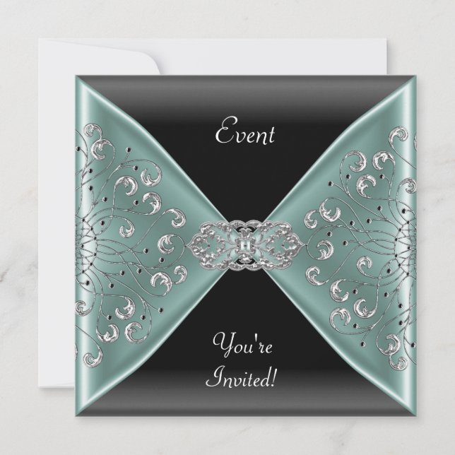 Elegantes Aquamarines Blue Black Event-Party Einladung (Vorderseite)