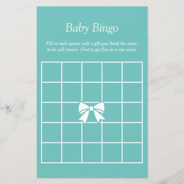 Elegantes Aquamarines Blue & Bow Baby Shower Guess (Vorderseite)
